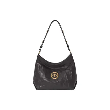 GROTTO Hobo Series Sheepskin Crescent Bag Shoulder Bag Small Size Women's Twilight Gray | Ebony Brown