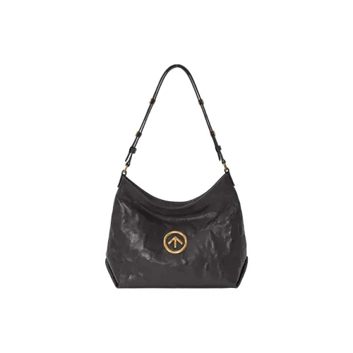 GROTTO Hobo Series Sheepskin Crescent Bag Shoulder Bag Small Size Women's Twilight Gray | Ebony Brown