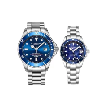 STUHRLING Diver Collection Wrist Watch Automatic Mechanical Movement Stainless Steel Strap 42mm Blue Dial Unisex