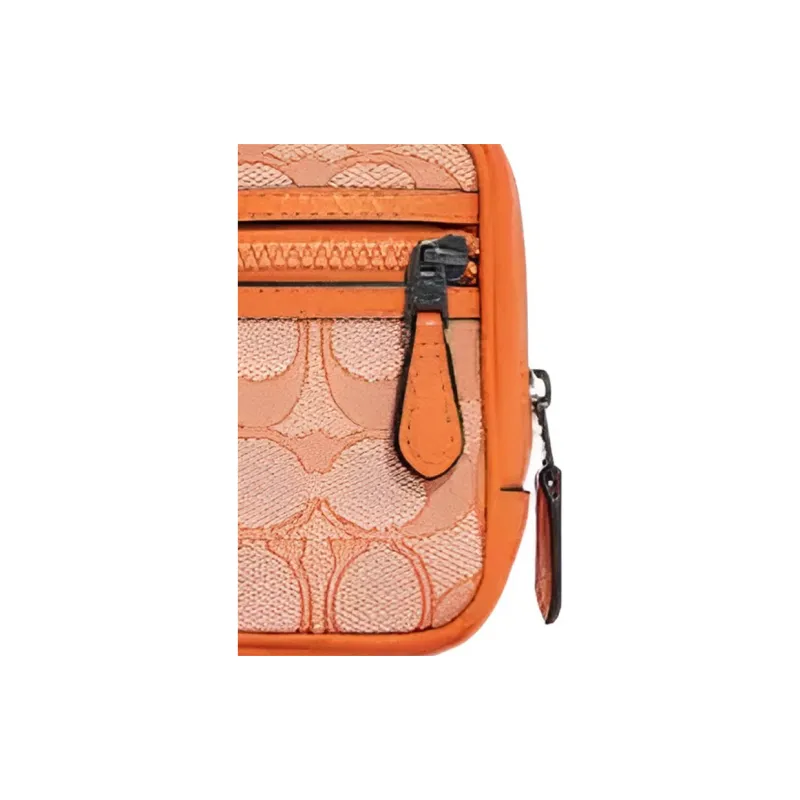 COACH Canvas With Leather Keychain Coin Purse Bag Accessory Women's Orange-3