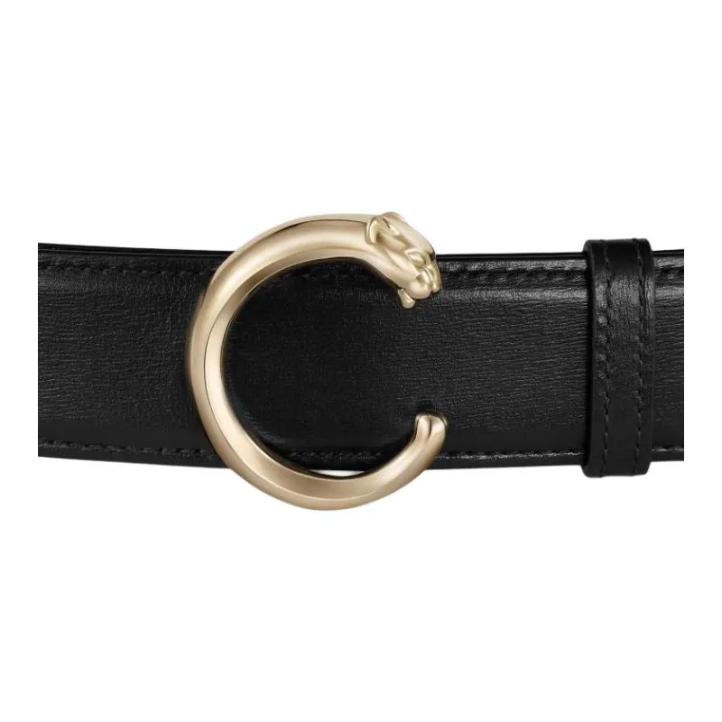 CARTIER Calfskin, Gold Plated Leather Belts Unisex Black 3.5CM-1