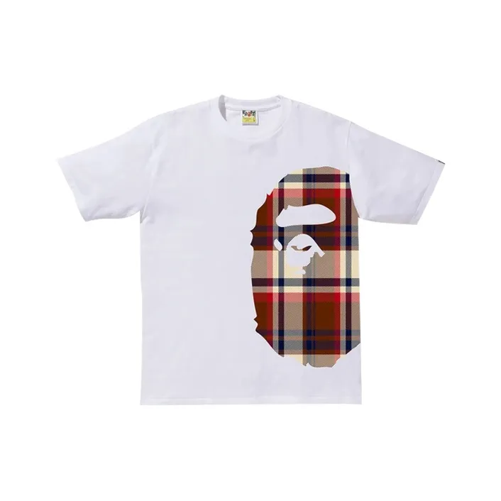 A BATHING APE Logo Check Side Big Ape Head Tee-5
