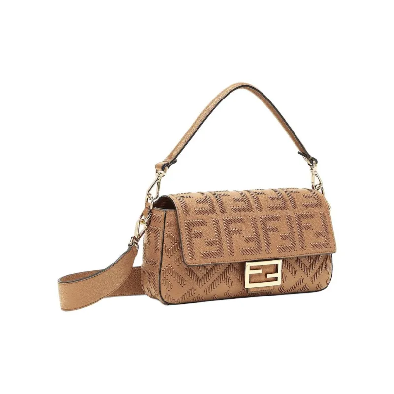 FENDI Baguette Calfskin Baguette Bag, One Shoulder Handbag Medium Size Women's Beige-1