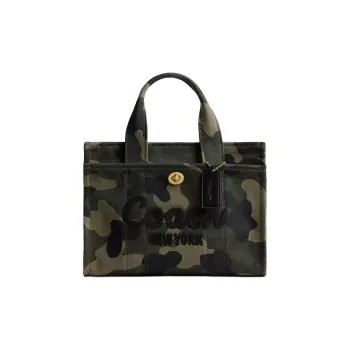 COACH Canvas Bag, Tote Bag, Shopping Bag, Handbag Medium Size Women's Brass & Green Multicolor