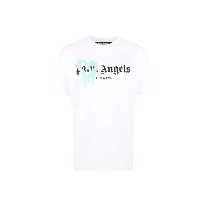 PALM ANGELS St Barth Heart Sprayed Logo T Shirt-0