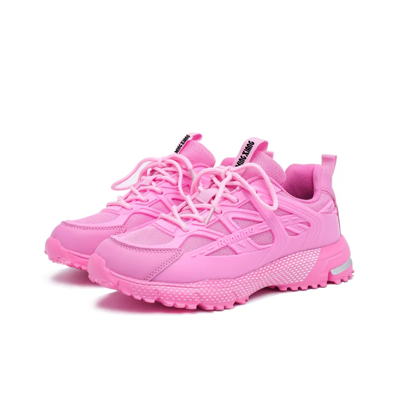 Singing Breathable Support Height Increasing Low Top Chunky Sneakers Unisex Pink-2
