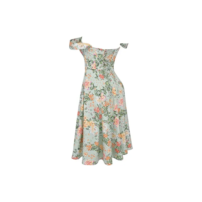 HOUSE OF CB Saira Light Jade Print Midi Sundress Slip Dresses Women's Light Emerald Green-2