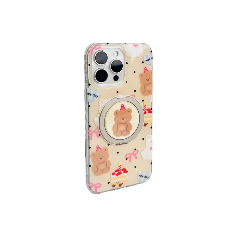 Sopi Acrylic Material Cake Bear Support Shell Phone Cases Compatible With IPhone 16/15 Pro Max/Apple 13/14 Pro/Max-7