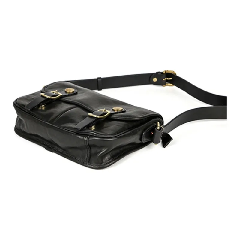 DOSRFINI Top Grain Cow Leather Messenger Bag Shoulder Bag Crossbody Bag Regular Men's Black-2