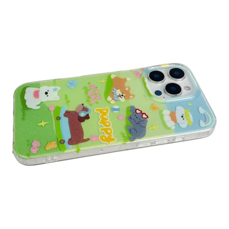 Sopi Acrylic Material Playful Puppy On The Grass Phone Cases Compatible With IPhone 16/15 Pro Max/Apple 13/14 Pro/Max-3