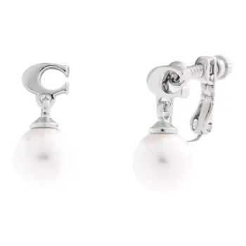 COACH Cubic Zircon Clip On Earrings Women's Silver
