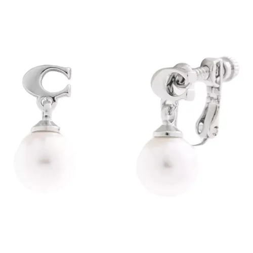 COACH Cubic Zircon Clip On Earrings Women's Silver