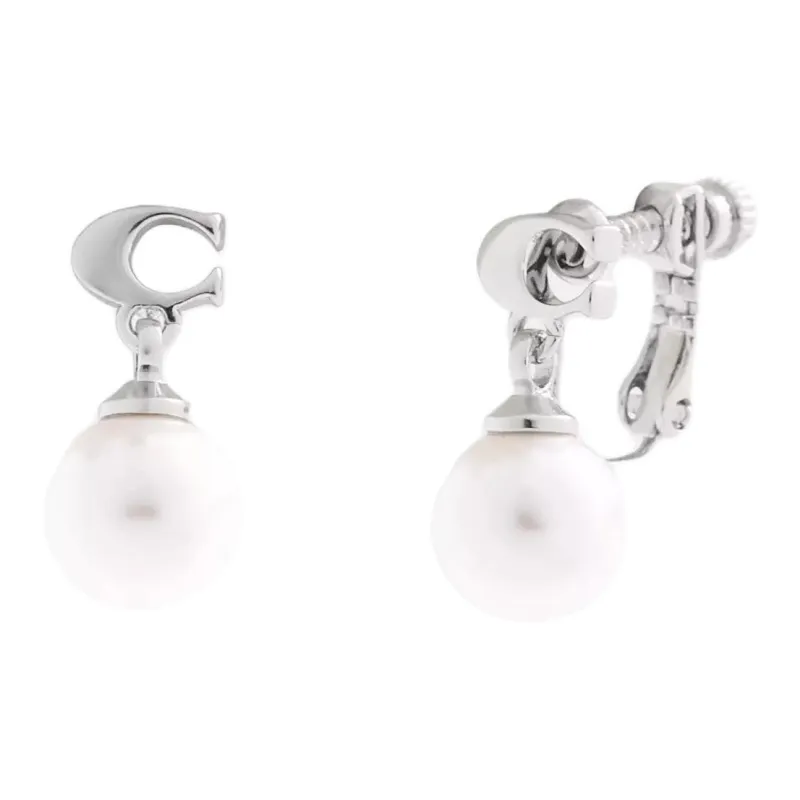 COACH Cubic Zircon Clip On Earrings Women's Silver-0