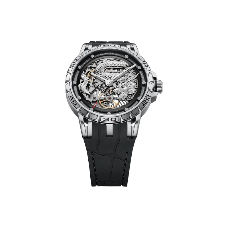 Welly Merck Dragon Series Automatic Mechanical Movement Rubber Strap Watch Men's Watches Silver Dial-7