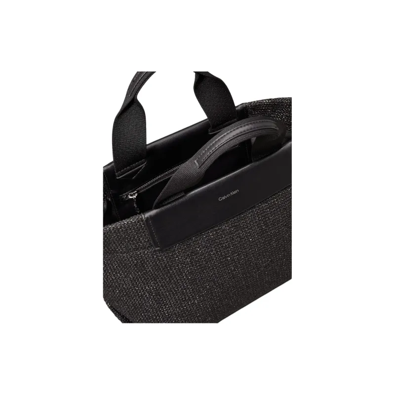 CALVIN KLEIN Raffia Tote One Shoulder Handbag Small Size Unisex Black-2
