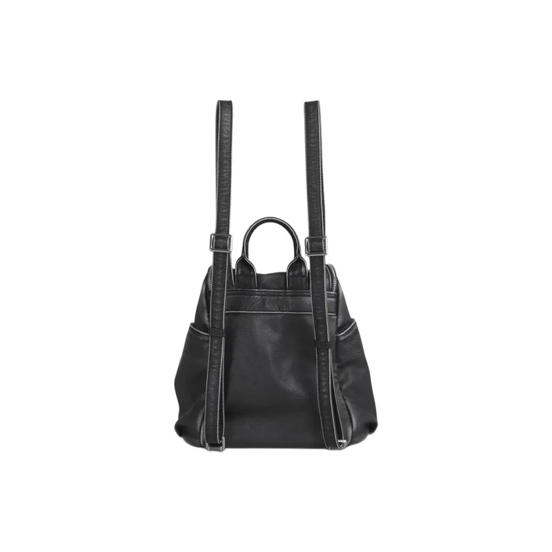 Kikawa Card Synthetic Leather Backpack Medium Size Women's Washed Black-2