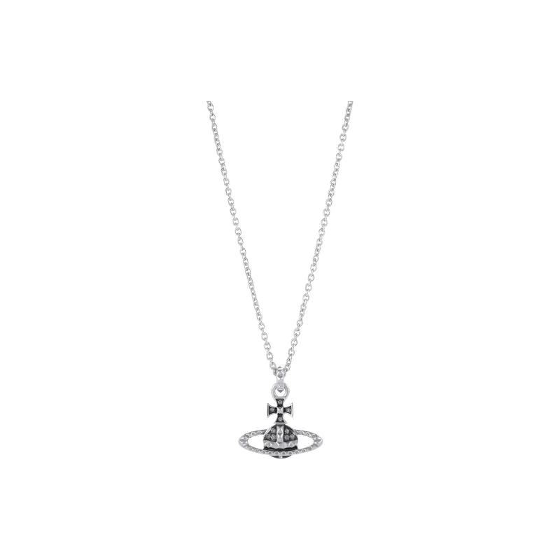 Vivienne Westwood Brass Zinc Iron Silicon Glass Rhodium Diamond Crystal Necklaces Unisex Silver-0