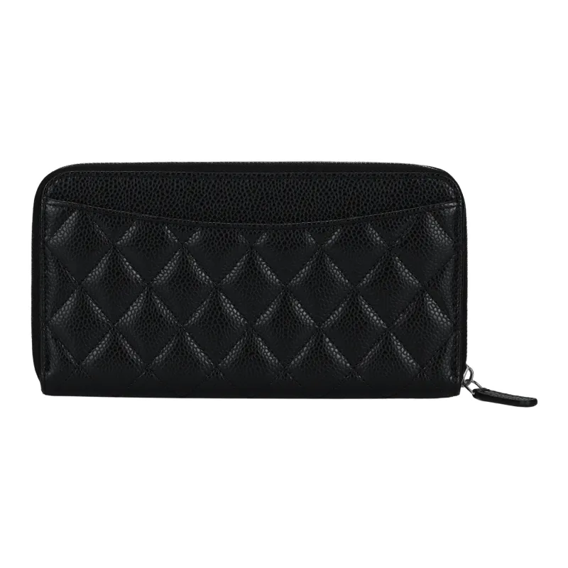 CHANEL Grain Litchi Grain Cow Leather Wallet Women's Black-2