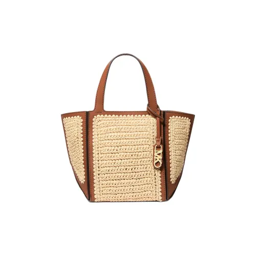 MICHAEL KORS Jordi Polypropylene Pp Tote Bag, Shopping Bag, Handbag Small Size Women's Beige & Cow Leather Brown
