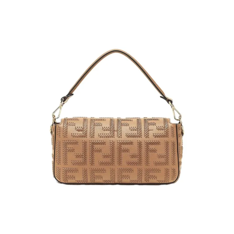 FENDI Baguette Calfskin Baguette Bag, One Shoulder Handbag Medium Size Women's Beige-2