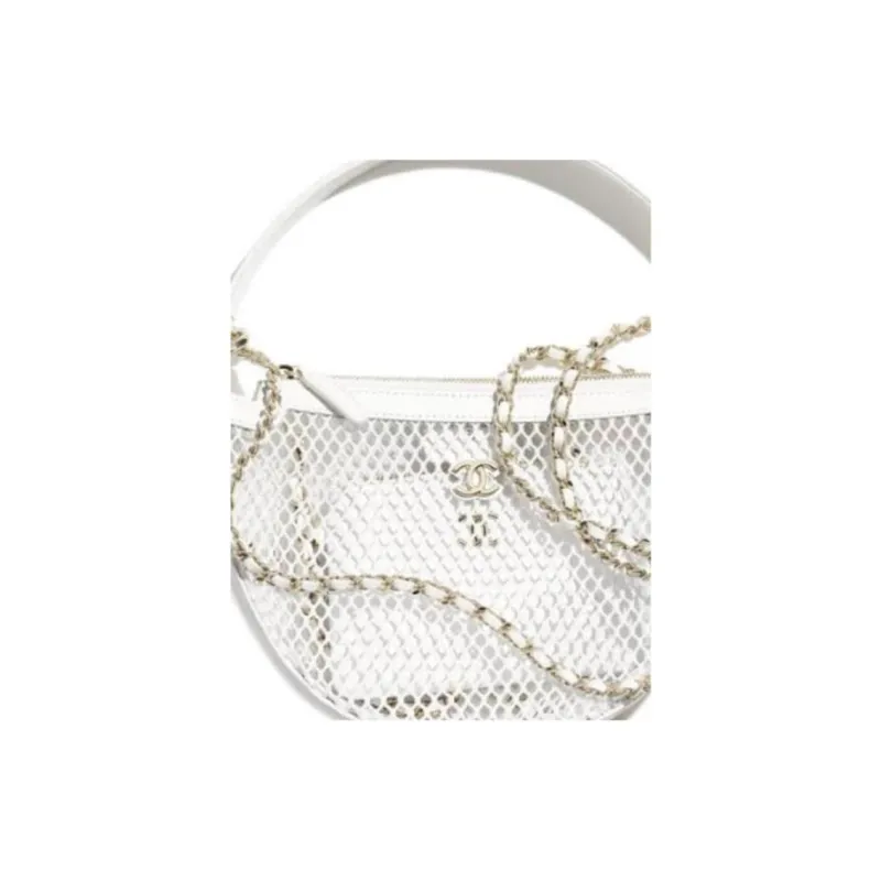 CHANEL Fishnet & Bright Lambskin & Gold Metal Handbag, Shoulder Bag Women's White-4