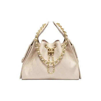 CHANEL Grained Calfskin Shoulder Bag Small Size Women's Beige