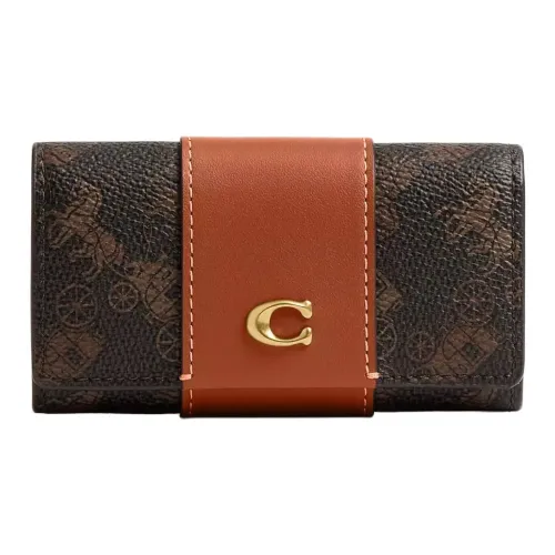 COACH Essential Coated Canvas With Calfskin Key Pouch Mini Women's Black Brown