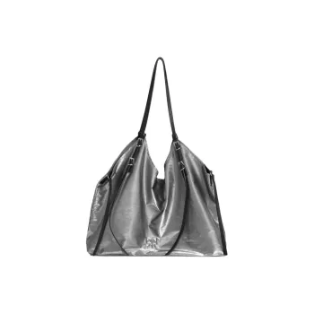 Kikawa Card Fabric Shoulder Bag Medium Size Women's Silver