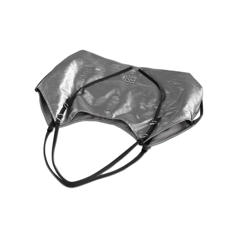 Kikawa Card Fabric Shoulder Bag Medium Size Women's Silver-5