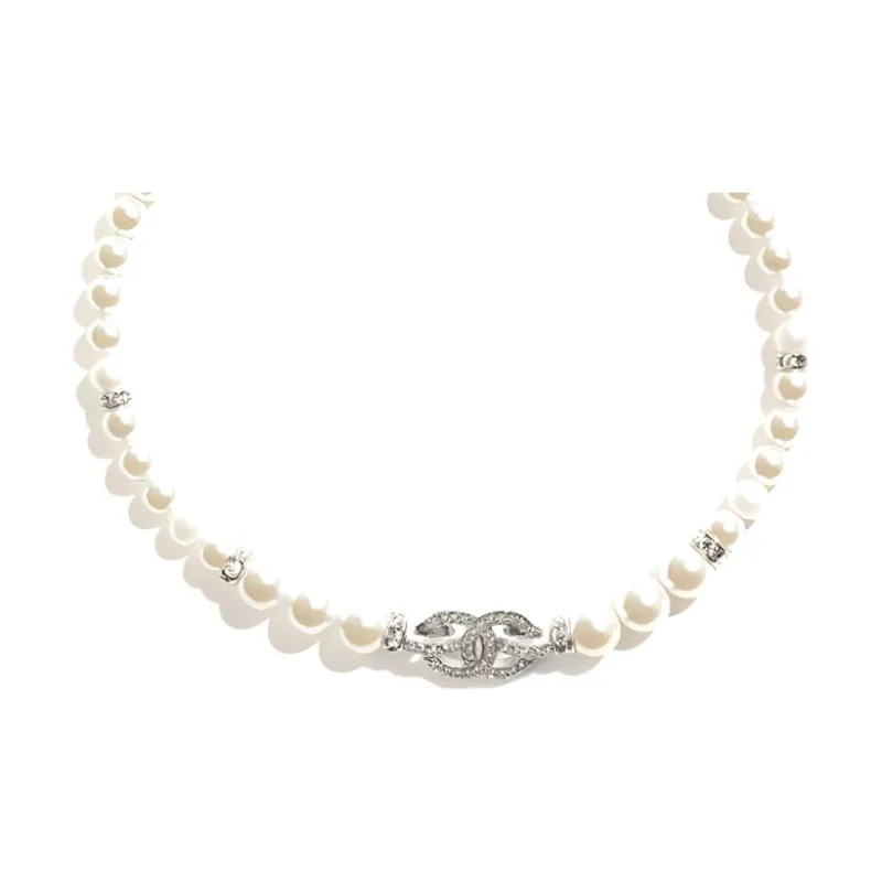 CHANEL Metal Necklaces Women's White-0