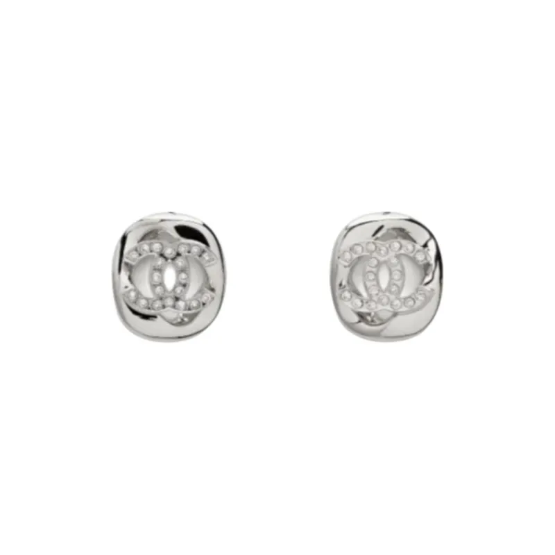 CHANEL Metal Clip On Earrings Unisex Silver-0