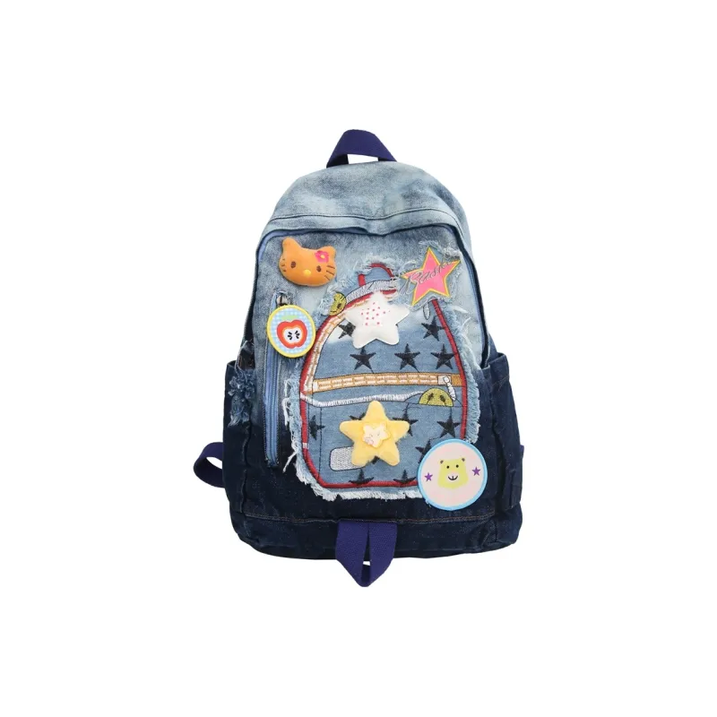 Travel Denim Backpack Unisex Blue-0