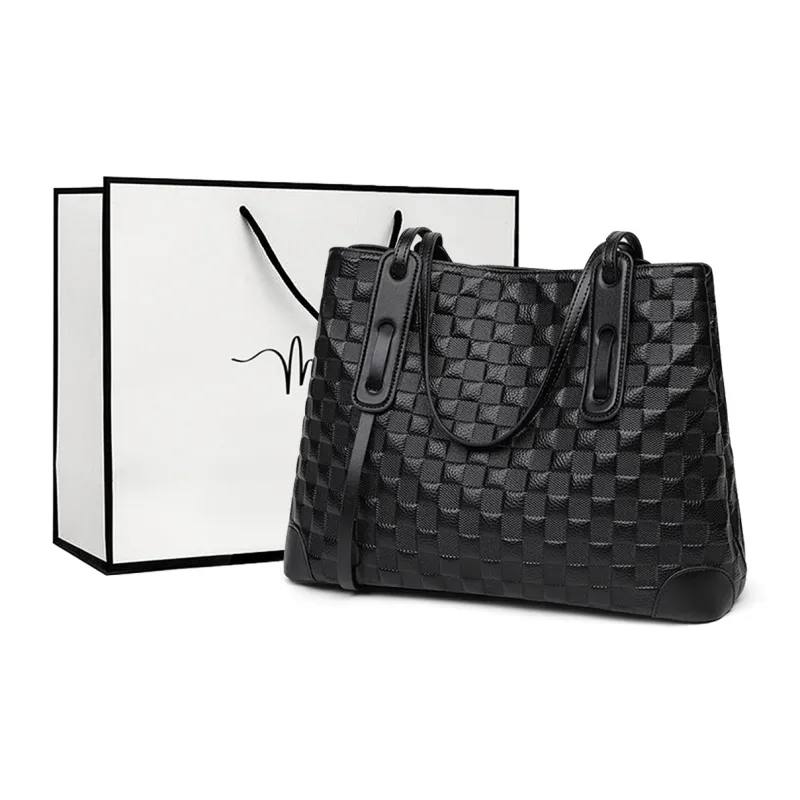 MILLIE'S Cow Leather Handbag Shoulder Bag Tote Bag Shopping Bag Large Size Women's Black & Coffee/Pure Black-5
