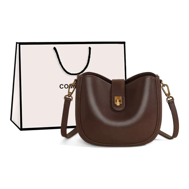 COMELY Cow Leather Shoulder Bag Crossbody Bag Women's Coffee-0