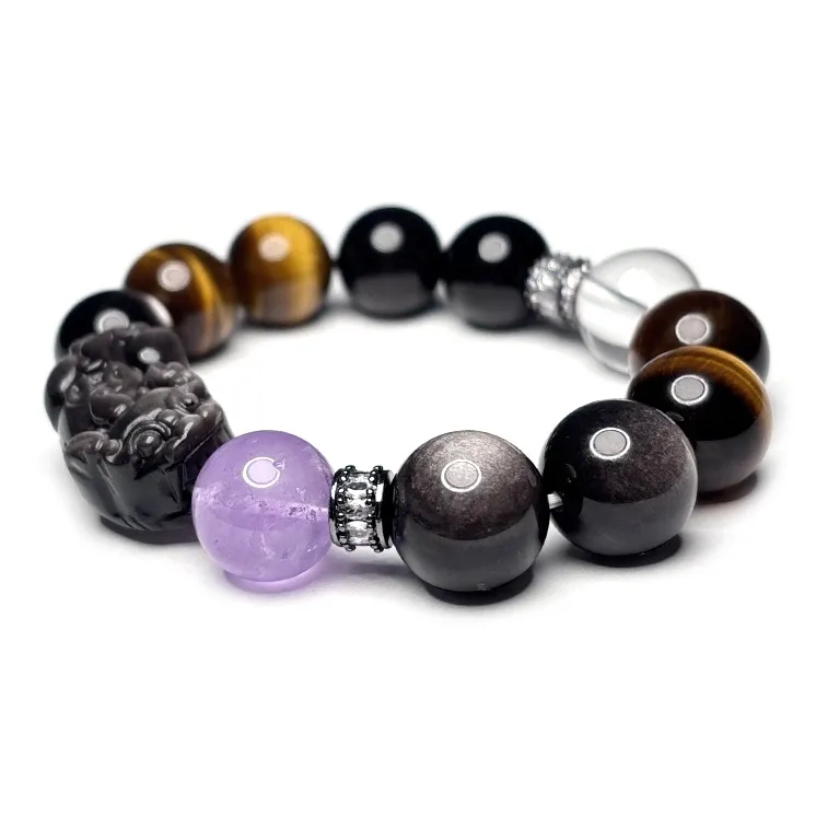 MOUNTAINS AND MANS Obsidian 16mm Large Grain Dominant New Chinese Style Good Luck Beaded Bracelet Men's-3