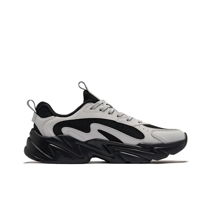Erke Wear Resistant Breathable Height Increasing Low Top Casual Shoes Men's Jet Black Mist Gray-1