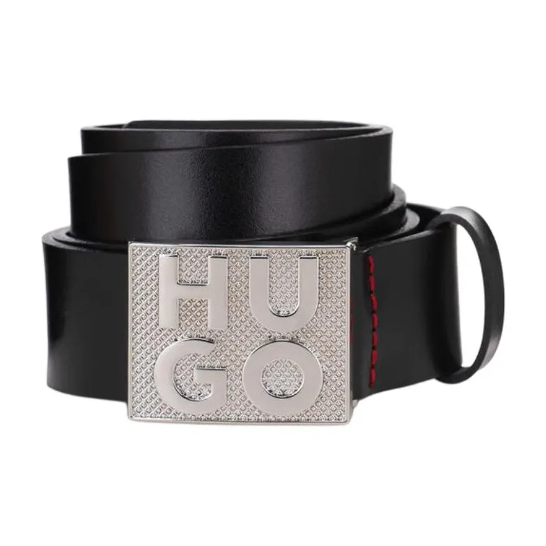 HUGO BOSS Cow Leather Belts Men's Black Width 3.5CM-1