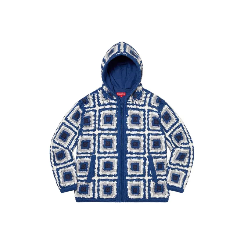 Supreme Crochet Hooded Zip Up Sweater-2