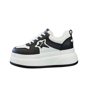 Ruomini Anti Slip And Wear Resistant Height Increasing Low Top Skateboard Shoes Women's Black White