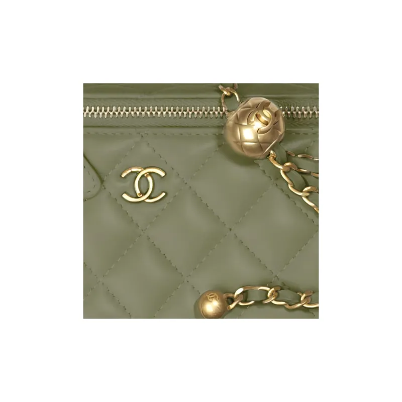 CHANEL Sheepskin Crossbody Bag, Shoulder Bag Women's Green-2