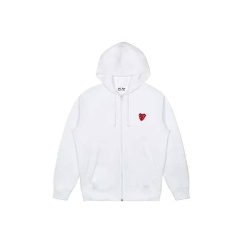 CDG Play Red Stacked Heart Zip Up Hoodie White