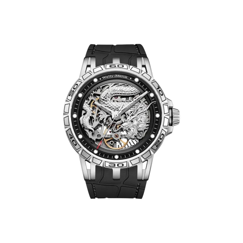 Welly Merck Dragon Series Automatic Mechanical Movement Rubber Strap Watch Men's Watches Silver Dial-0