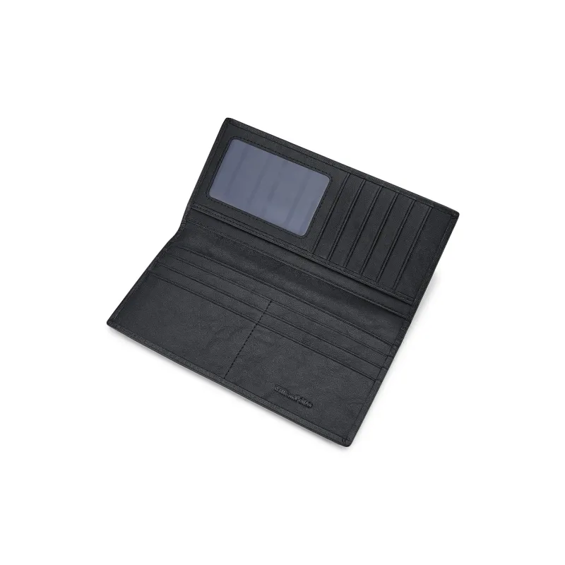 WilliamPOLO Top Grain Cow Leather Multiple Card Slots Ticket Clip Coin Purse Wallet Regular Men's Black-3