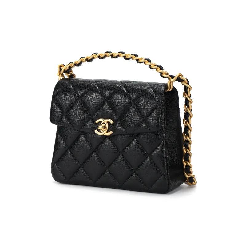 CHANEL Grain Embossed Shiny Calfskin Flap Bag Handbag, Shoulder Bag, Crossbody Bag Mini Women's Black-1