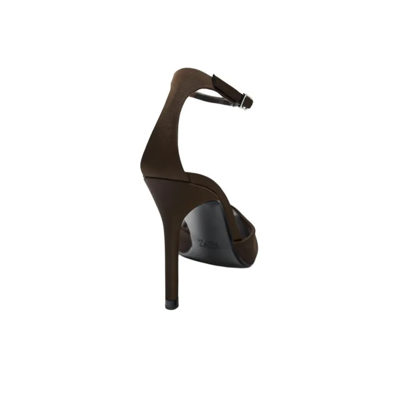 ZARA Slim Heel High Heels 10cm Women's Brown-4