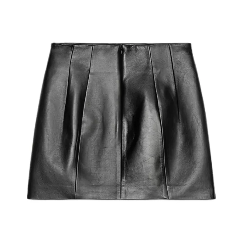 ZARA ZW Series Leather Short Skirts Women's Black-1