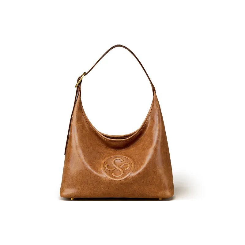 KAISER Top Grain Oil Wax Cow Leather Shoulder Bag, Shoulder Bag Regular Women's Amber/Black-1