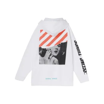 OFF WHITE Men Printing Classic Hooded Sweatshirt White