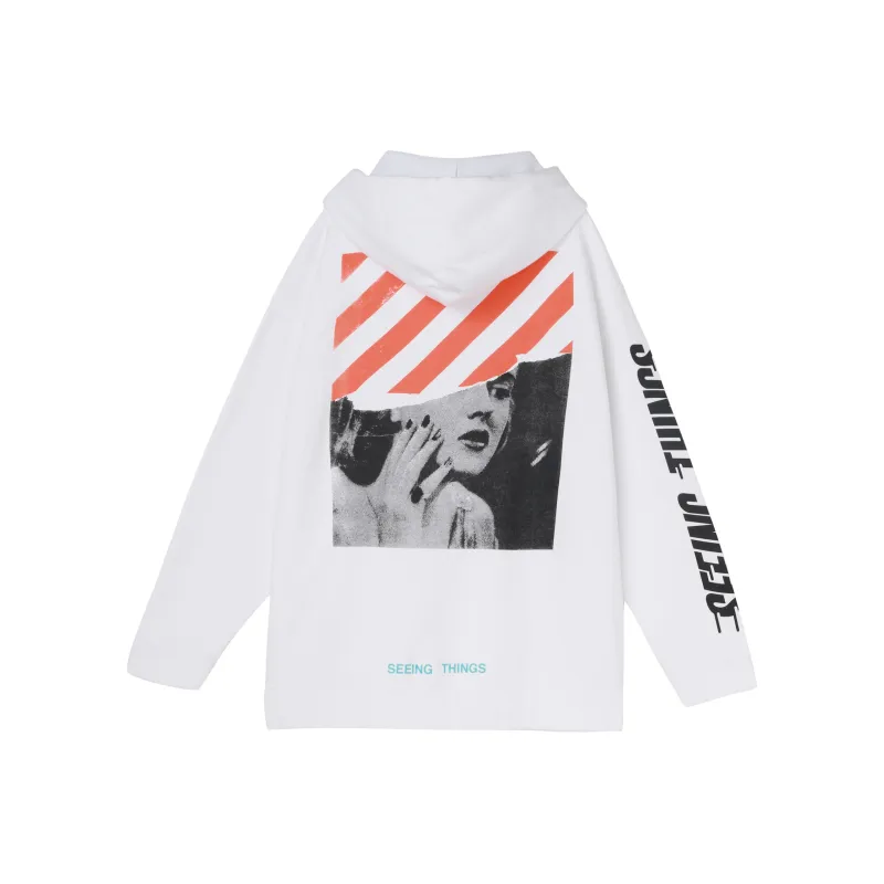 OFF-WHITE Men Printing Classic Hooded Sweatshirt White-0