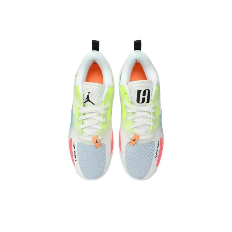 Jordan Heir Collection Anti Slip Wear Resistant Low Top Basketball Shoes Men's White Yellow Blue-2